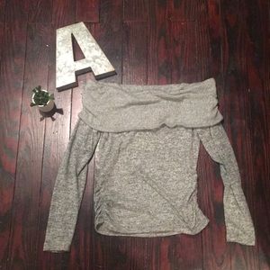 Off the shoulder grey sweater